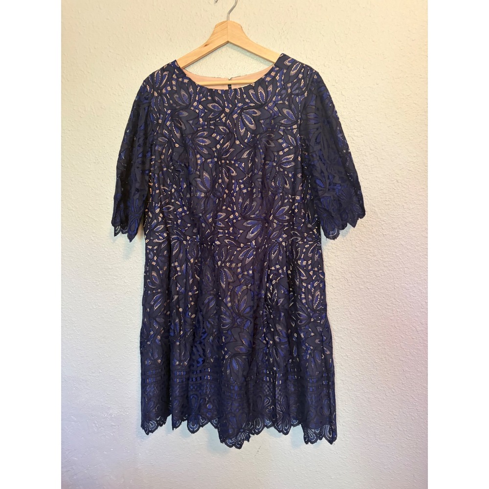 Eliza J Womens EJ7W5510 Floral Lace Scalloped Fit Flare Dress Navy Blue 16W